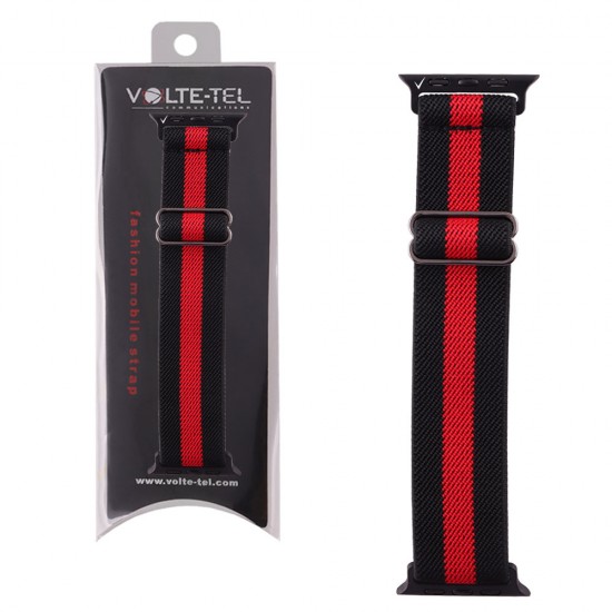 VOLTE-TEL ΛΟΥΡΑΚΙ ΡΟΛΟΓΙΟΥ APPLE WATCH 38/40/41mm ELASTIC BRAIDED NYLON BLACK WITH RED STRIPE VT101