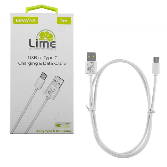 LIME USB-C TYPE C LONG TO USB 4A ΦΟΡΤΙΣΗΣ-DATA 1m LUC03 68W WHITE LIME USB-C TYPE C LONG TO USB 4A ΦΟΡΤΙΣΗΣ-DATA 1m LUC03 68W WHITE
