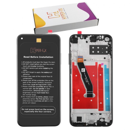 HUAWEI P40 LITE E ΟΘΟΝΗ + TOUCH SCREEN + LENS + FRAME HF-02353FMW BLACK HYPER-FIX SERVICE PACK