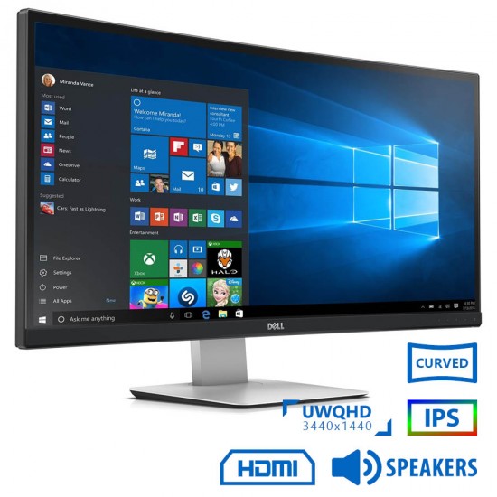 Used (A-) Monitor U3415WB Curved IPS LED/Dell/34”UW-QHD/3440x1440/Black/w/Speakers/Grade A-/DP & Min