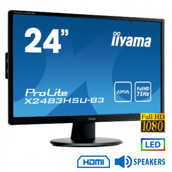 Used Monitor X2483 LED/IIyama/24\\"FHD/1920x1080/Wide/Black/w/Speakers/D-SUB & DP & HDMI & USB Hub Used Monitor X2483 LED/IIyama/24\\"FHD/1920x1080/Wide/Black/w/Speakers/D-SUB & DP & HDMI & USB Hub