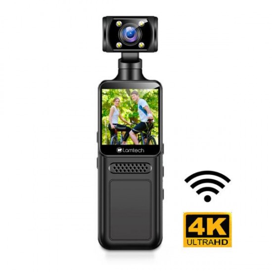 Action Camera Lamtech 4K 180ο 4K Ultra HD με Οθόνη 1.31'' & Wi-Fi Μαυρό