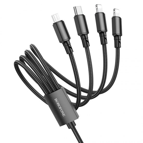 Borofone Cable BX72 4 in 1 - USB to Type C, Micro USB, 2xLightning - 2A 1m Black Borofone Cable BX72 4 in 1 - USB to Type C, Micro USB, 2xLightning - 2A 1m Black