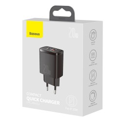 Baseus CCXJ-B01 Wall Adapter USB-A & USB-C 20W  Μαύρος Baseus CCXJ-B01 Wall Adapter USB-A & USB-C 20W  Μαύρος