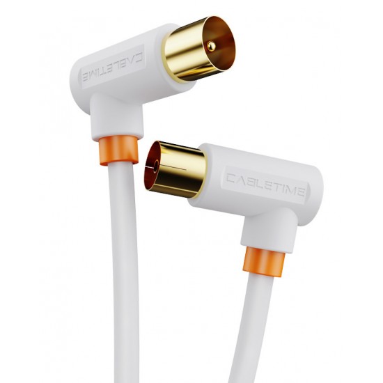 CABLETIME καλώδιο κεραίας CT-AV101-10, γωνιακό, 75 Ohm, 2m, λευκό