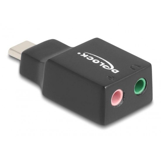 DELOCK εξωτερική κάρτα ήχου 67128, 2x 3.5mm, USB-C σύνδεση, μαύρη
