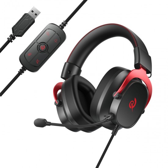 QCY Heroad VT200 Pro 7.1 Red USB PlayStation & PC Gaming Headset 53mm Metal Headband PS4/PS5/PC