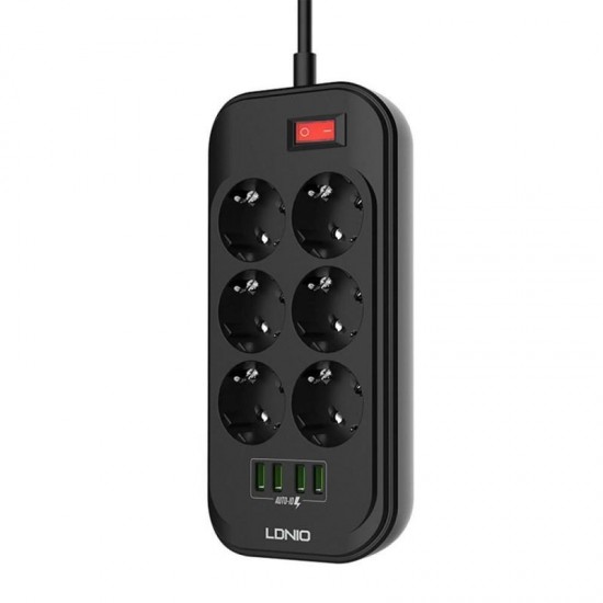 Ldnio LD-SPG6U4 Πολύμπριζο 6 Θέσεων με 4 Θύρες USB Μαύρο Ldnio LD-SPG6U4 Πολύμπριζο 6 Θέσεων με 4 Θύρες USB Μαύρο