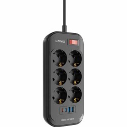 Ldnio SE6403C Πολύπριζο 6 Θέσεων με Διακόπτη 2 USB-A και 2 USB-C και Καλώδιο 2m Μαύρο