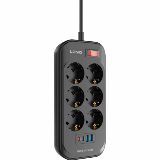 Ldnio SE6403C Πολύπριζο 6 Θέσεων με Διακόπτη 2 USB-A και 2 USB-C και Καλώδιο 2m Μαύρο Ldnio SE6403C Πολύπριζο 6 Θέσεων με Διακόπτη 2 USB-A και 2 USB-C και Καλώδιο 2m Μαύρο