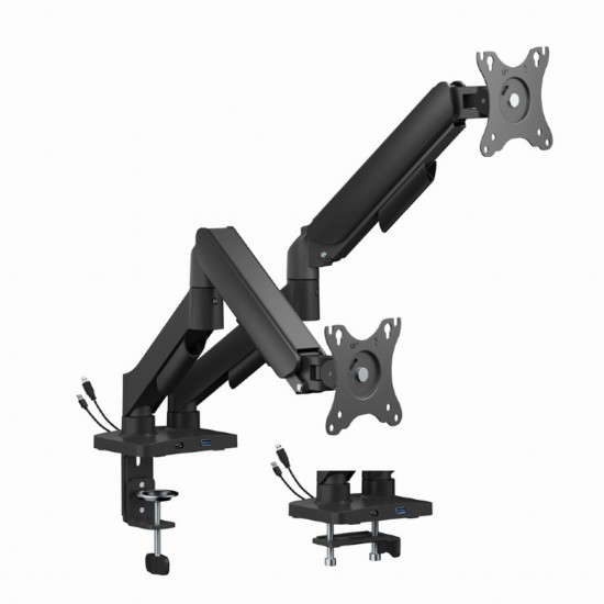 GEMBIRD ADJUSTABLE DESK 2-DISPLAY MOUNTING ARM WITH USB PORTS, 17”-32” BLACK