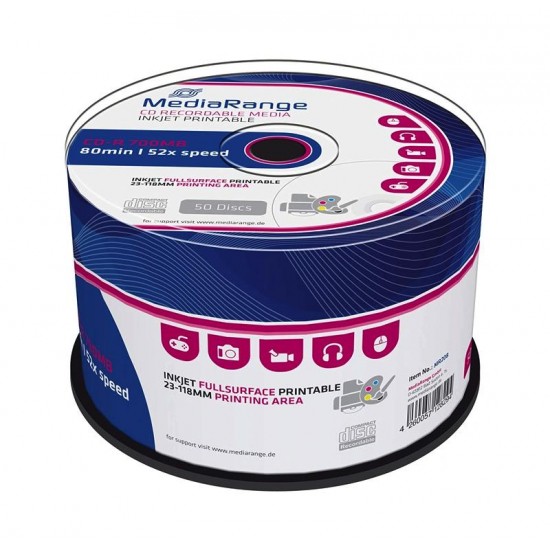 MediaRange CD-R 80' 700MB 52x Cake Box x 50 Inkjet fullsurface printable (MR208)