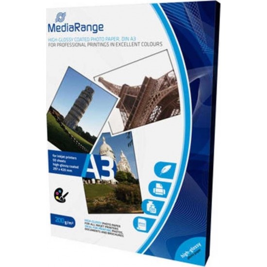 MediaRange Φωτογραφικό Χαρτί High Glossy A3 200gr/m² για Εκτυπωτές Inkjet 50 Φύλλα