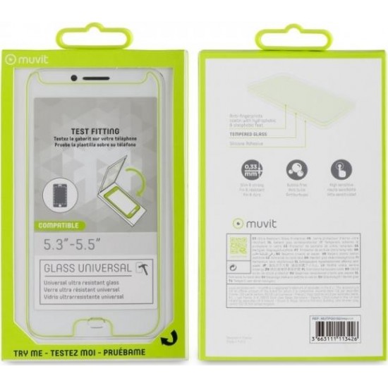 Muvit Tempered Glass with Diecut Universal 5.3-5.5'' Muvit Tempered Glass with Diecut Universal 5.3-5.5''