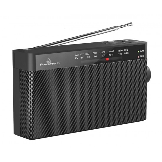 POWERTECH φορητό ραδιόφωνο PT-1244 με πτυσσόμενη κεραία, μαύρο
