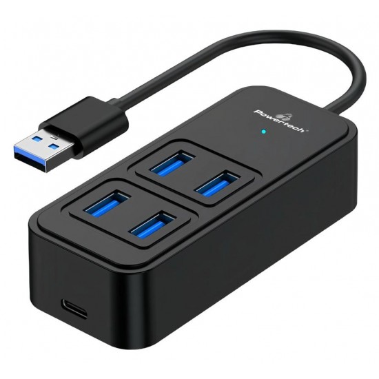 POWERTECH USB 3.2 hub PTR-0153, 4x θυρών, 5Gbps, USB σύνδεση, μαύρο

