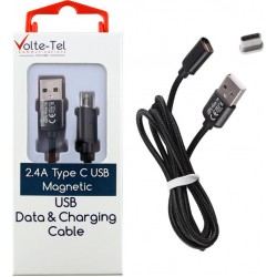Volte-Tel Braided / Magnetic USB 2.0 Cable USB-C male - USB-A male Μαύρο 1m