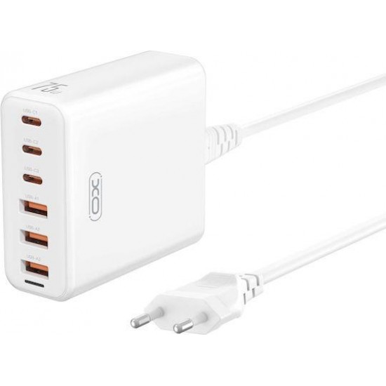 XO Φορτιστής GaN με 3 USB-A και 3 USB-C 75W PD / QC 3.0 / QC 2.0 Λευκό XO Φορτιστής GaN με 3 USB-A και 3 USB-C 75W PD / QC 3.0 / QC 2.0 Λευκό