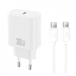 XO Φορτιστής GaN με Θύρα USB-C και Καλώδιο USB-C - USB-C 30W Quick Charge 2.0/3.0/4.0 Λευκός