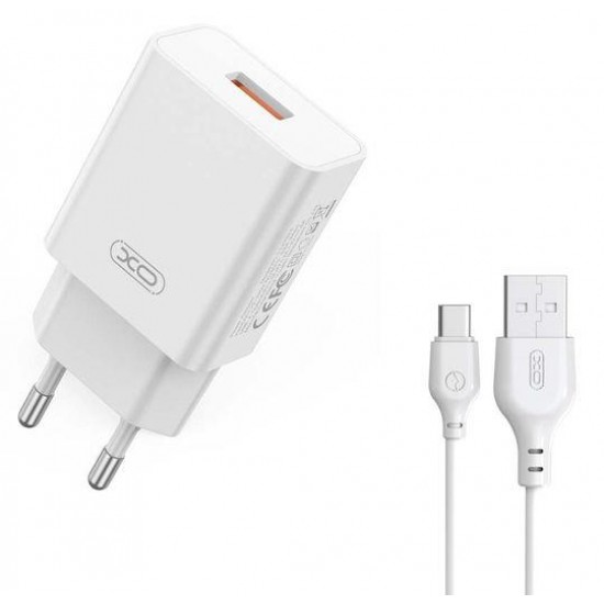 XO Φορτιστής GaN με USB-A και Καλώδιο USB-C 18W Quick Charge 3.0 Λευκός XO Φορτιστής GaN με USB-A και Καλώδιο USB-C 18W Quick Charge 3.0 Λευκός