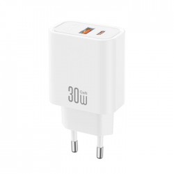 XO Φορτιστής GaN USB-A και USB-C 30W Quick Charge 4.0 Λευκός