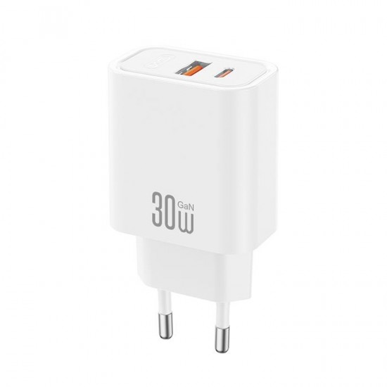 XO Φορτιστής GaN USB-A και USB-C 30W Quick Charge 4.0 Λευκός XO Φορτιστής GaN USB-A και USB-C 30W Quick Charge 4.0 Λευκός