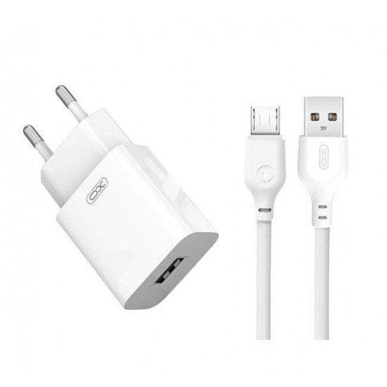 XO Φορτιστής με Θύρα USB-A και Καλώδιο micro USB Λευκός