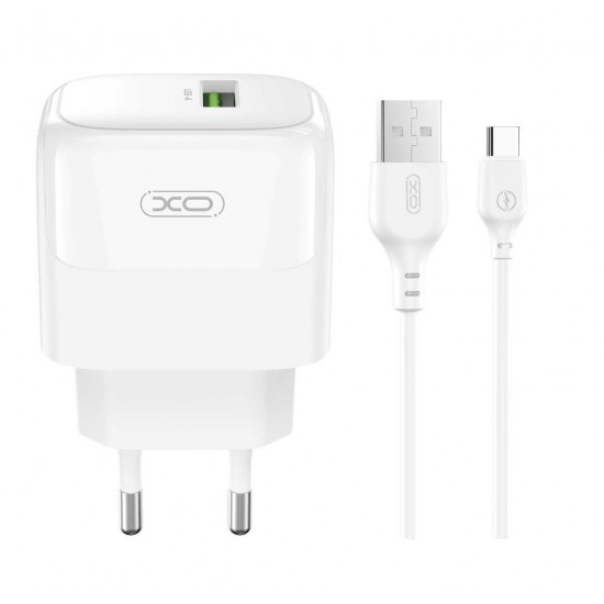 XO Φορτιστής με Θύρα USB-A και Καλώδιο USB-C 18W Quick Charge 3.0 Λευκός XO Φορτιστής με Θύρα USB-A και Καλώδιο USB-C 18W Quick Charge 3.0 Λευκός