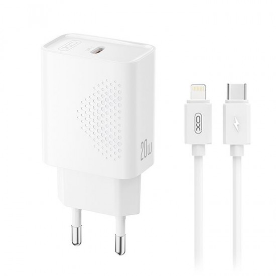 XO Φορτιστής με Θύρα USB-C και Καλώδιο Lightning 20W Power Delivery Λευκός