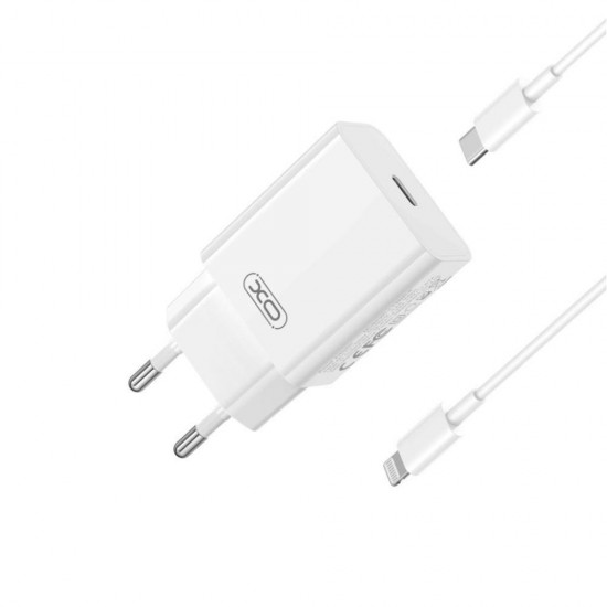 XO Φορτιστής με Θύρα USB-C και Καλώδιο USB-C - Lightning 20W PD/QC  2.0 Λευκός (L126)