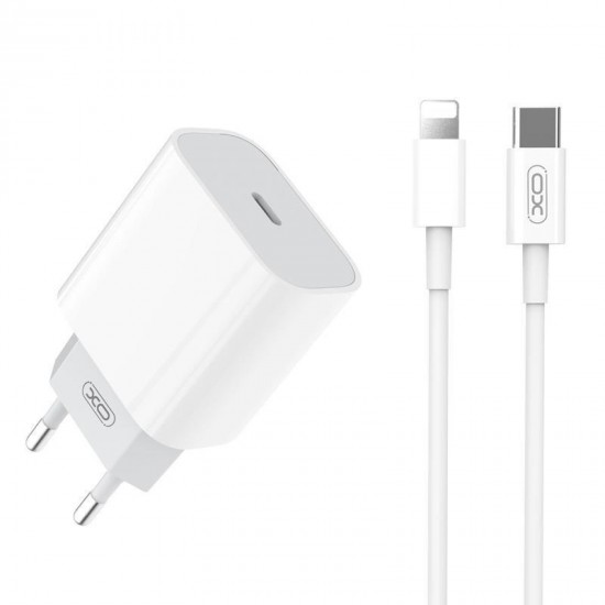 XO Φορτιστής με Θύρα USB-C και Καλώδιο USB-C - Lightning 20W Power Delivery Λευκός XO Φορτιστής με Θύρα USB-C και Καλώδιο USB-C - Lightning 20W Power Delivery Λευκός