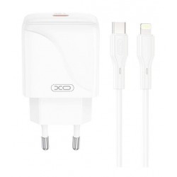 XO Φορτιστής με USB-C και Καλώδιο Lightning 20W PD/QC 3.0 Λευκός