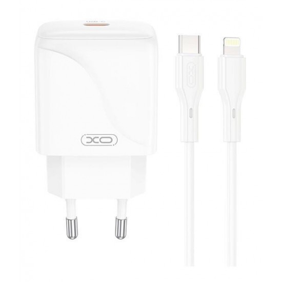 XO Φορτιστής με USB-C και Καλώδιο Lightning 20W PD/QC 3.0 Λευκός