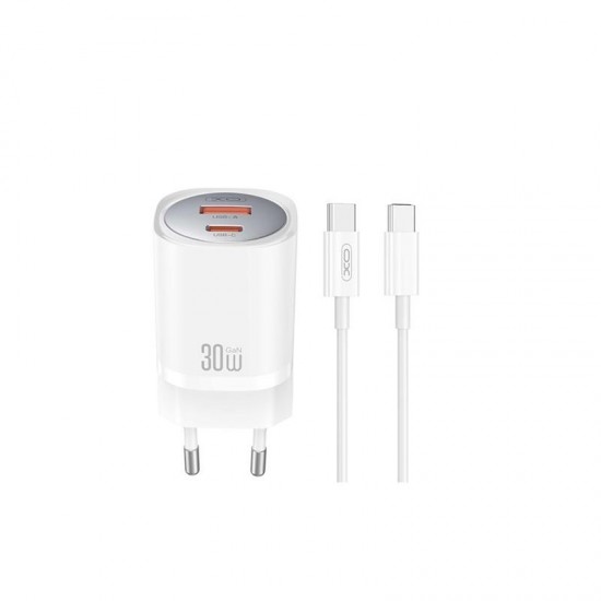 XO Φορτιστής USB-A και USB-C και Καλώδιο USB-C - USB-C 30W Power Delivery Λευκός XO Φορτιστής USB-A και USB-C και Καλώδιο USB-C - USB-C 30W Power Delivery Λευκός