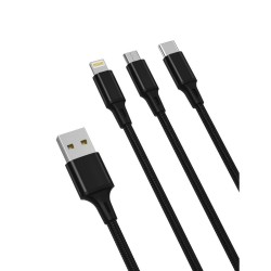 XO NB173 Braided USB to Lightning / Type-C / micro USB Cable 2.4A 1.2m Μαύρο