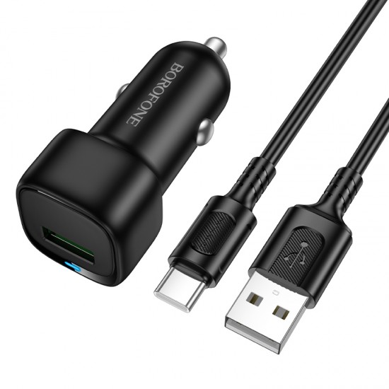 Borofone Car charger BZ34 Cloud - USB - QC 3.0 18W with USB to Type C cable black