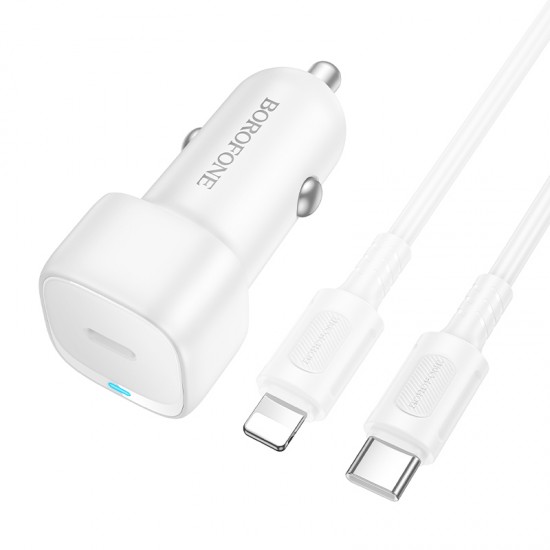 Borofone Car charger BZ34A Cloud - Type C - PD 20W with Type C to Lightning white Borofone Car charger BZ34A Cloud - Type C - PD 20W with Type C to Lightning white