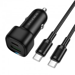 Borofone Car charger BZ34B Cloud - USB + Type C - QC 3.0 PD 38W with Type C to Type C cable black