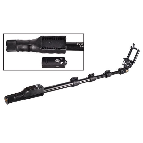 Selfie Stick - PROFESSIONAL - with Detachable Bluetooth Remote Control in handle - Type 5 BLACK