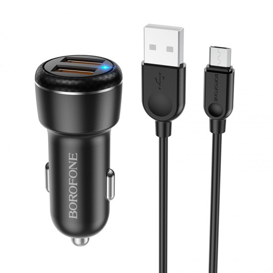 Borofone Car charger BZ17 Core - 2xUSB - QC 3.0 18W with USB to Micro USB cable black