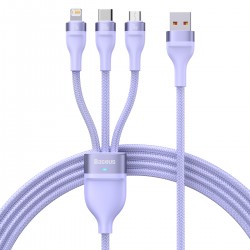 Baseus Cable Flash Series II 3 in 1 - USB to Type C, Lightning, Micro USB - 100W 6A 1,2 metres (CASS030005) purple Baseus Cable Flash Series II 3 in 1 - USB to Type C, Lightning, Micro USB - 100W 6A 1,2 metres (CASS030005) purple