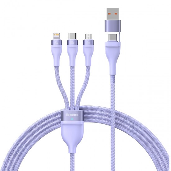 Baseus Cable Flash Series II 3 in 1 - USB + Type C to Type C, Lightning, Micro USB - 100W 1,2 metres (CASS030105) purple