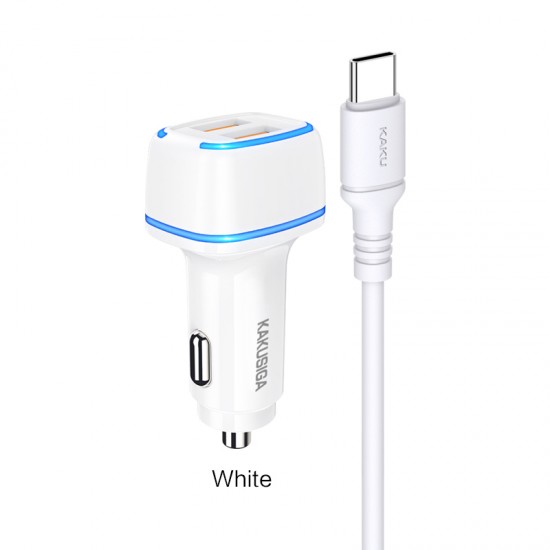 KAKU Car Charger KSC-528 Shengyu - 2xUSB - 2,8A with USB to Type C white