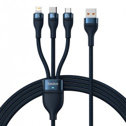 Baseus Cable Flash Series II 3 in 1 - USB to Type C, Lightning, Micro USB - 66W 6A 1,2 metres (CASS040003) blue Baseus Cable Flash Series II 3 in 1 - USB to Type C, Lightning, Micro USB - 66W 6A 1,2 metres (CASS040003) blue
