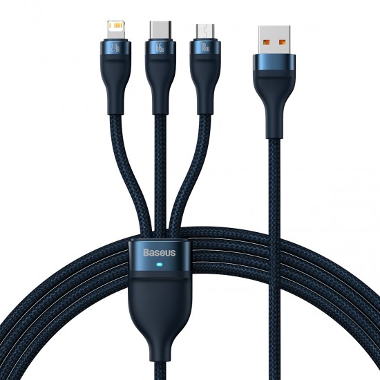 Baseus Cable Flash Series II 3 in 1 - USB to Type C, Lightning, Micro USB - 66W 6A 1,2 metres (CASS040003) blue