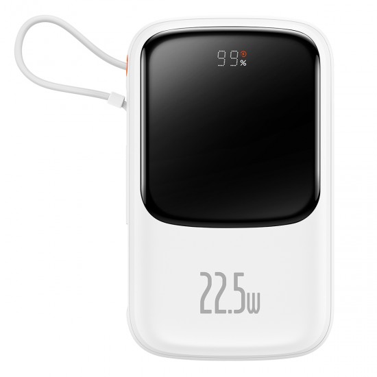 Baseus Power Bank 10000mAh Qpow Pro - USB + Type C - PD 22,5W with Type C cable (PPQD060102) white Baseus Power Bank 10000mAh Qpow Pro - USB + Type C - PD 22,5W with Type C cable (PPQD060102) white