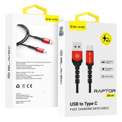 Blavec Cable Raptor braided - USB to Type C - PD 66W 6A 2 metres Apple CarPlay/Android Auto (CRA-UC6BR20) black-red