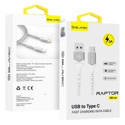 Blavec Cable Raptor braided - USB to Type C - 2A 3 metres Apple CarPlay/Android Auto (CRA-UC2WS30) white-silver Blavec Cable Raptor braided - USB to Type C - 2A 3 metres Apple CarPlay/Android Auto (CRA-UC2WS30) white-silver