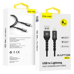 Blavec Cable Raptor braided - USB to Lightning - 2A 3 metres Apple CarPlay (CRA-UL2BG30) black-grey