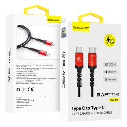Blavec Cable Raptor braided - Type C to Type C - PD 100W 5A 2 metres Apple CarPlay/Android Auto (CRA-CC5BR20) black-red